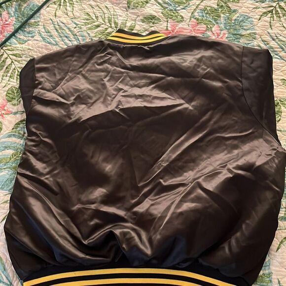 Vintage NFL Pittsburgh Steelers Locker Line Black Satin Bomber Snap Up Jacket- X - Picture 15 of 16